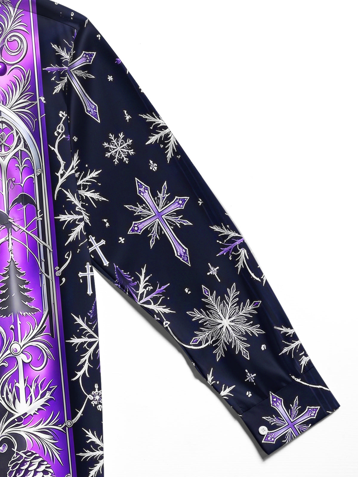 Oceanlyte Men's Long Sleeve Shirt - Gothic Church Window Patterns With Snowflakes And Crosses Print with Chest Pocket