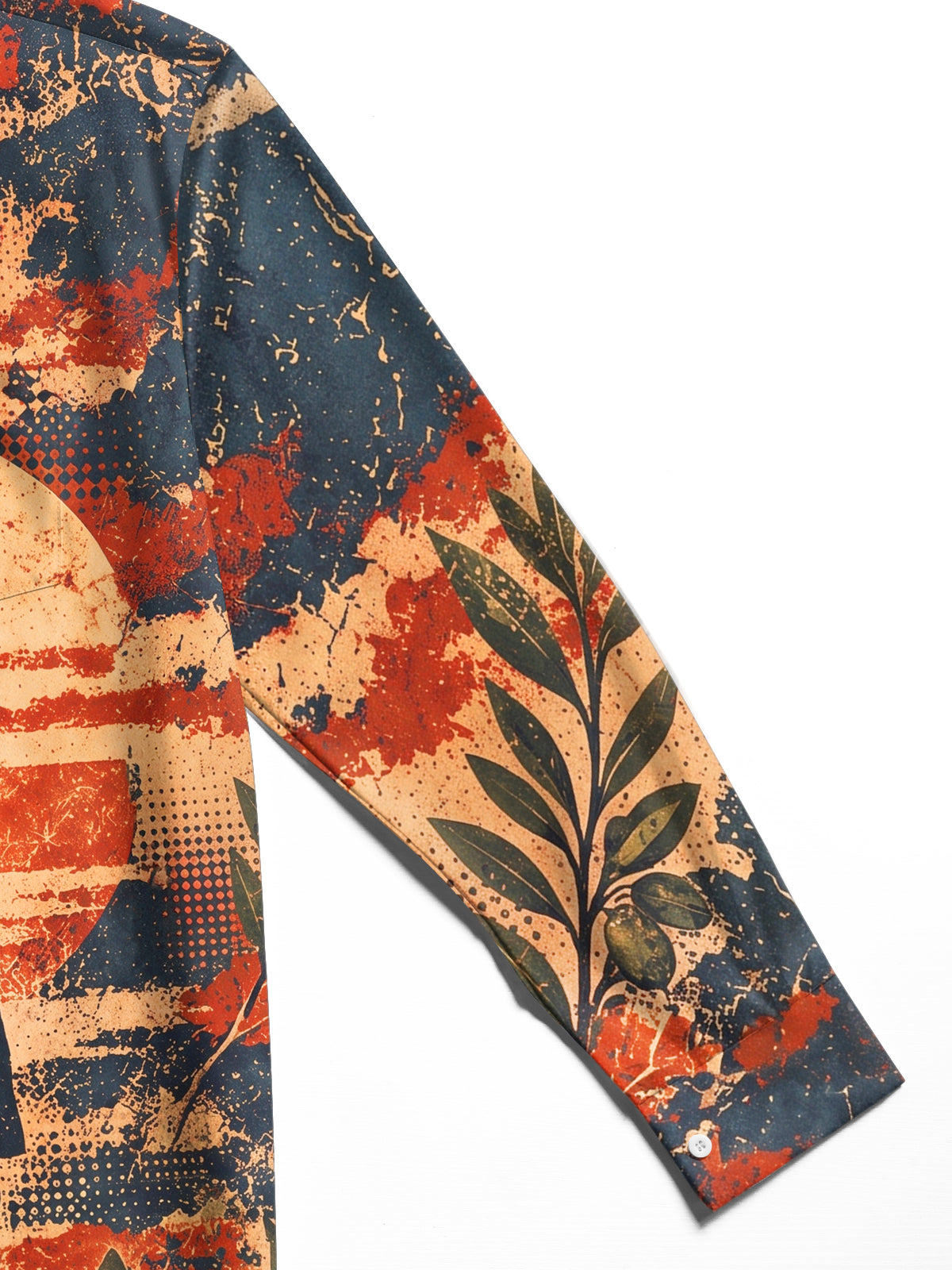 Oceanlyte Men's Long Sleeve Shirt - The "Fields of Victory" Soldier Silhouette And Oak Leaves Print with Chest Pocket