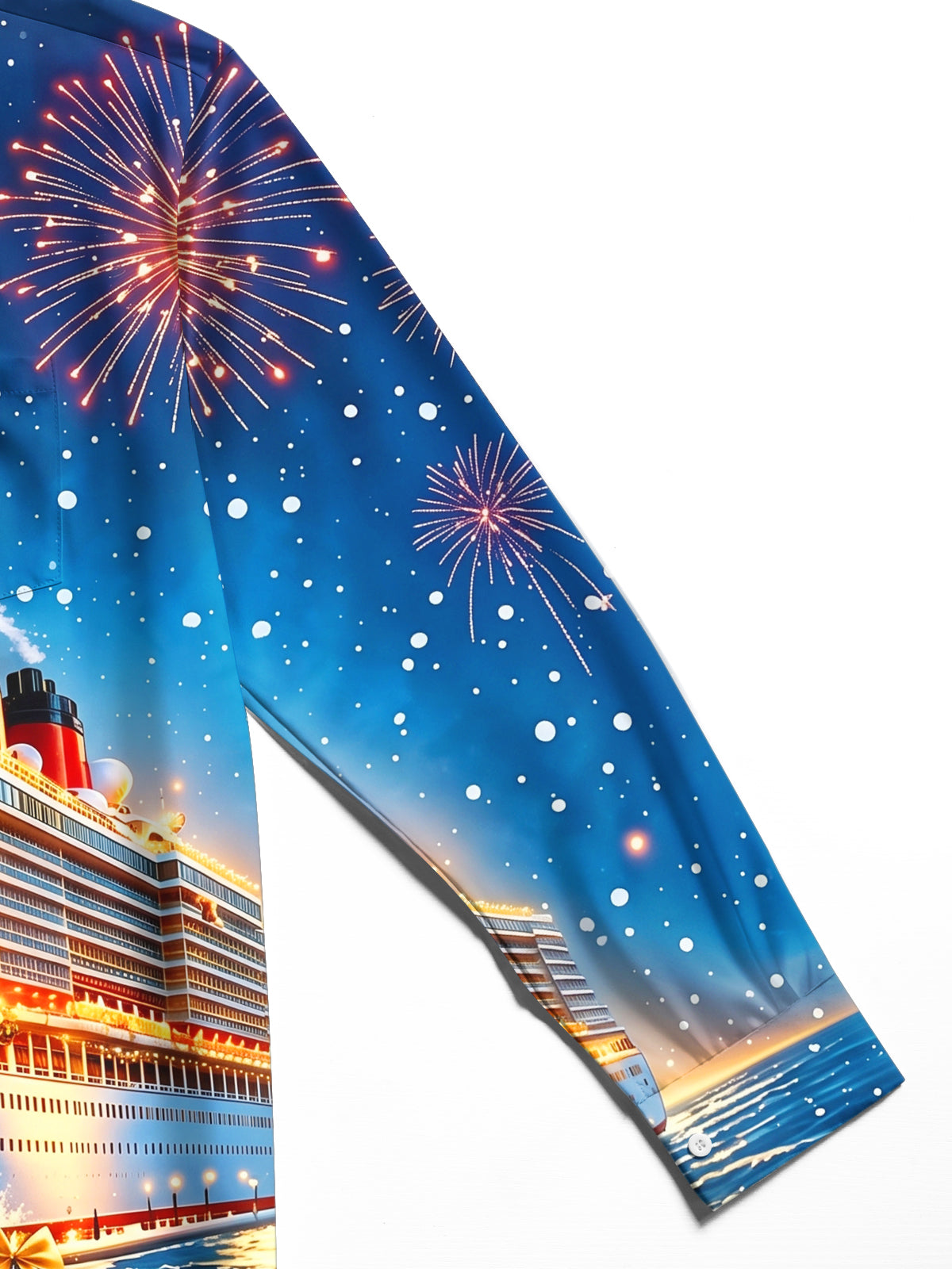 Oceanlyte Men's Graphic Christmas Cruise Ship Print Long Sleeve Shirt with Chest Pocket