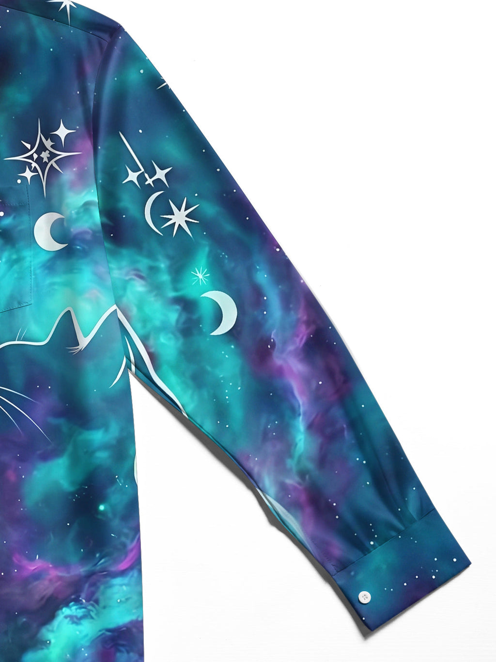 Oceanlyte Men's Graphic Cat Silhouette And Nebula Print Long Sleeve Shirt with Chest Pocket