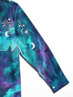Oceanlyte Men's Graphic Cat Silhouette And Nebula Print Long Sleeve Shirt with Chest Pocket