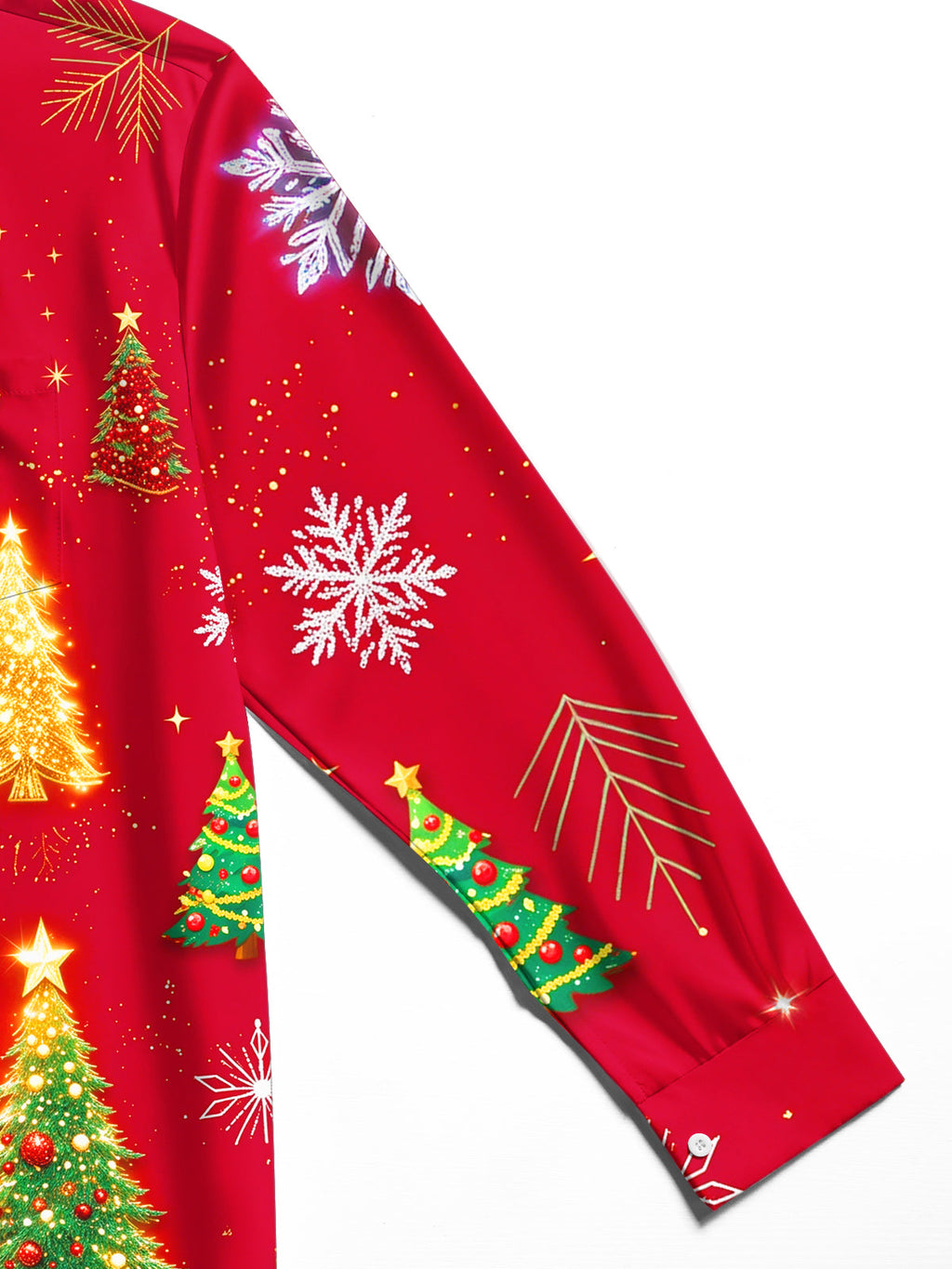Oceanlyte Men's Printed Christmas Trees And Snowflakes Print Long Sleeve Shirt with Chest Pocket