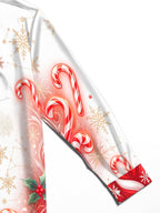 Oceanlyte Men's Christmas Candy Canes And Holly Berries Print Long Sleeve Shirt with Chest Pocket