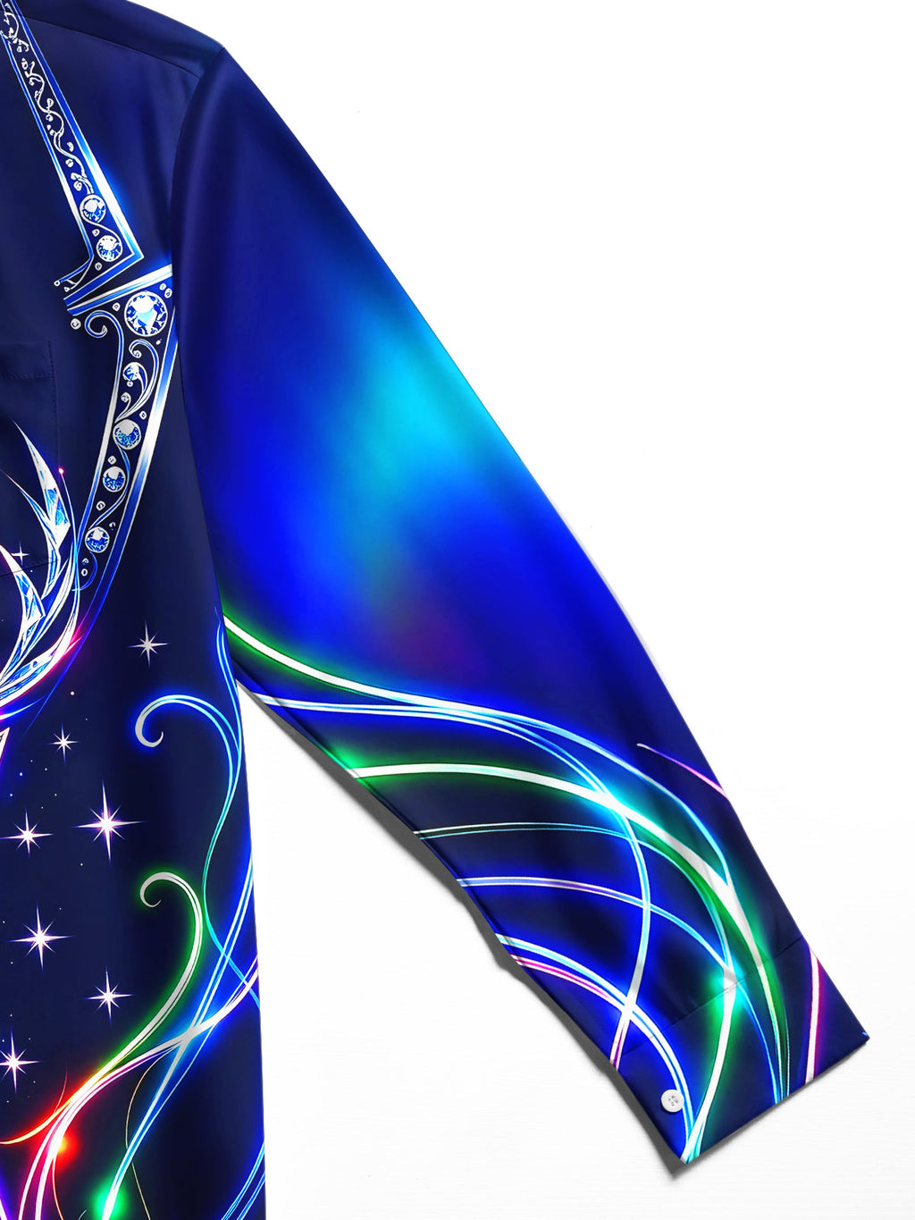 Oceanlyte Men's Long Sleeve Shirt - Neon Crystal Reindeer And Christmas Ornaments Print with Chest Pocket