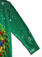 Oceanlyte Men's Christmas Wreath With Golden Tree Print Long Sleeve Shirt with Chest Pocket