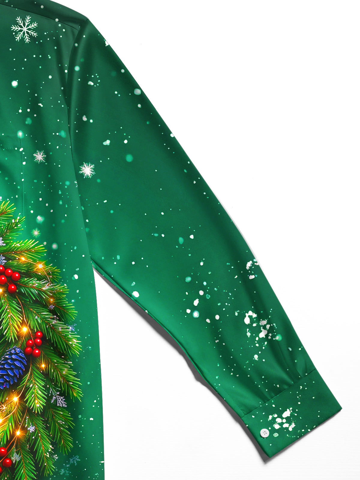 Oceanlyte Men's Christmas Wreath With Golden Tree Print Long Sleeve Shirt with Chest Pocket
