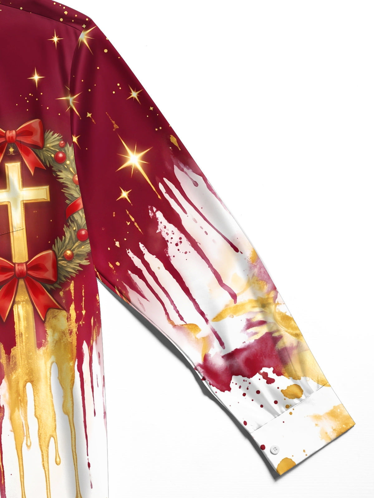 Oceanlyte Men's Angel And Christmas Wreath With Cross Print Long Sleeve Shirt with Chest Pocket