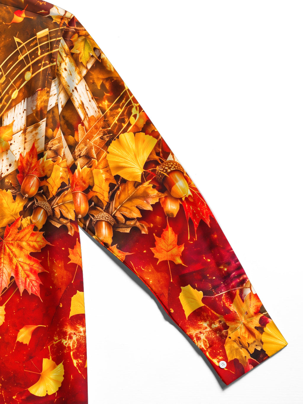 Oceanlyte Men's Printed Autumn Maple Leaves And Acorns Print Long Sleeve Shirt with Chest Pocket