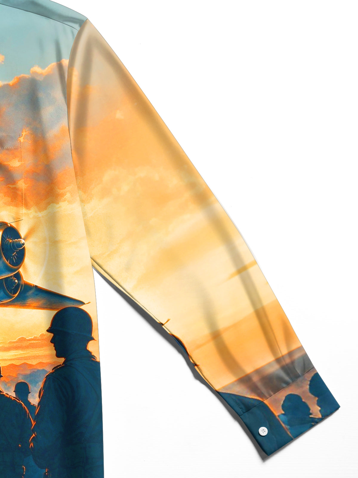 Oceanlyte Men's Long Sleeve Shirt - The "Twilight Squadron" Vintage Warplane And Soldier Silhouettes Print with Chest Pocket