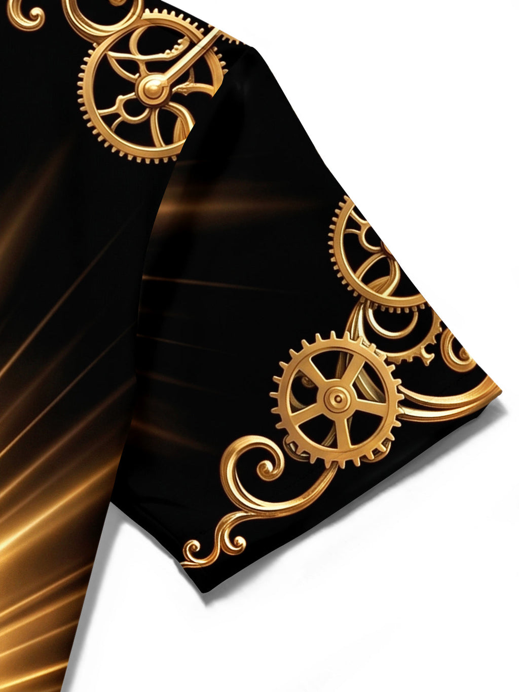Oceanlyte Men's Vintage Style Golden Pocket Watch Print Short Sleeve Shirt with Chest Pocket