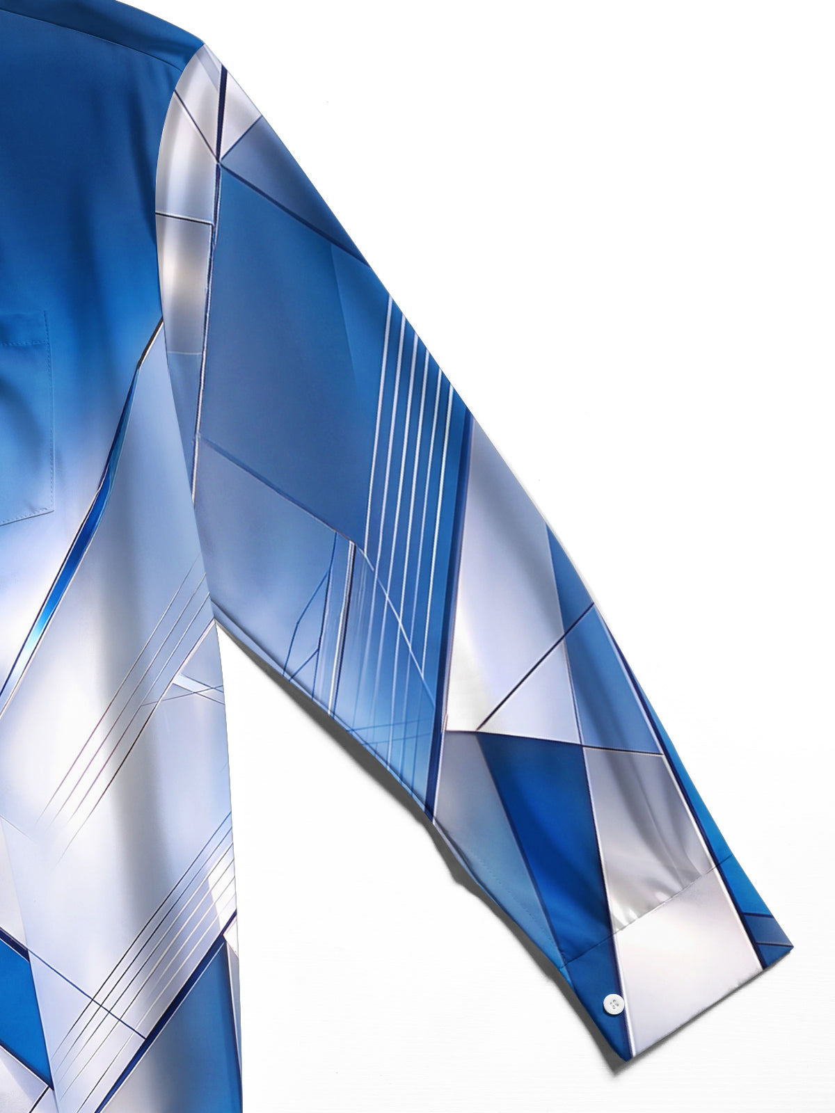 Oceanlyte Men's Long Sleeve Shirt - Blue And Silver Metallic Geometric Facets Print with Chest Pocket
