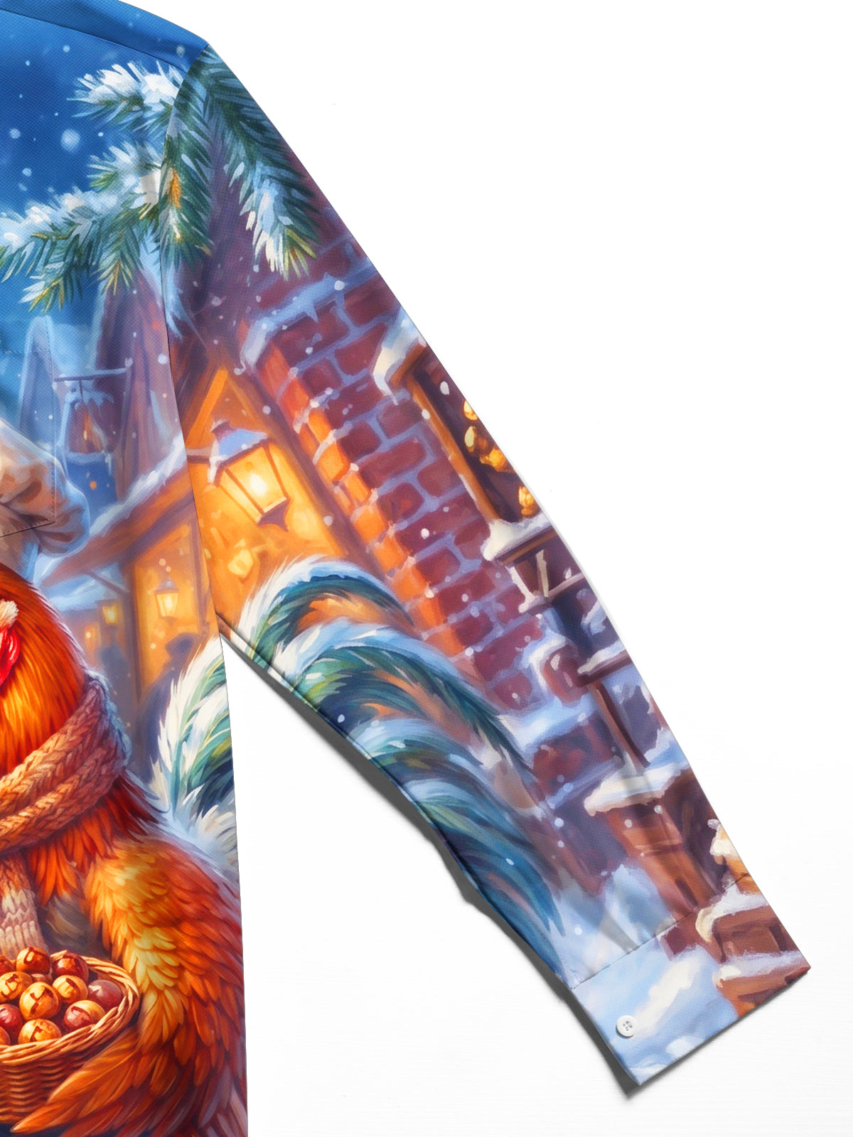 Oceanlyte Men's Graphic Rooster Chef Cooking Chestnuts Print Long Sleeve Shirt with Chest Pocket