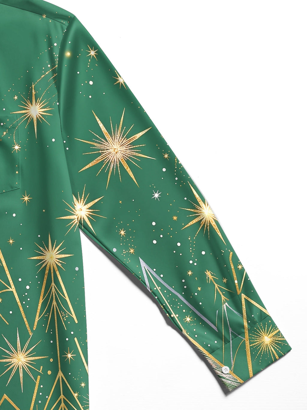 Oceanlyte Men's Long Sleeve Shirt - Color Block Christmas Trees And Golden Stars Print with Chest Pocket