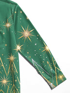 Oceanlyte Men's Long Sleeve Shirt - Color Block Christmas Trees And Golden Stars Print with Chest Pocket