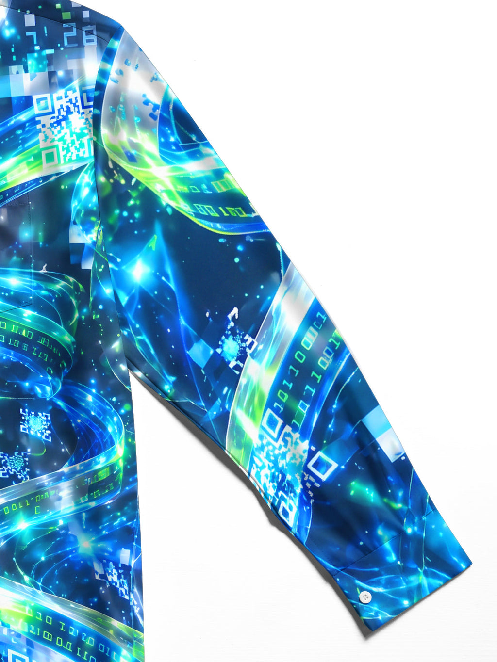 Oceanlyte Men's Abstract Digital Code And QR Codes Print Long Sleeve Shirt with Chest Pocket