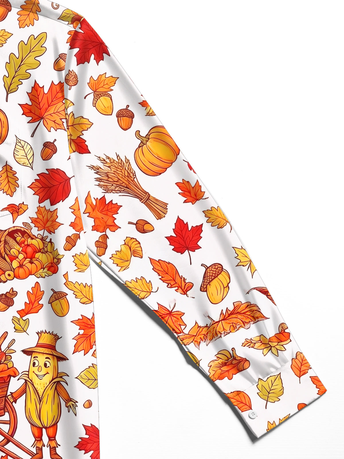 Oceanlyte Men's Long Sleeve Shirt - Thanksgiving Cornucopia And Harvest Cartoons Print with Chest Pocket