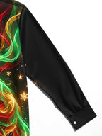Oceanlyte Men's Long Sleeve Shirt - Christmas Neon Colorful Cat With Snowflakes And Stars Print with Chest Pocket