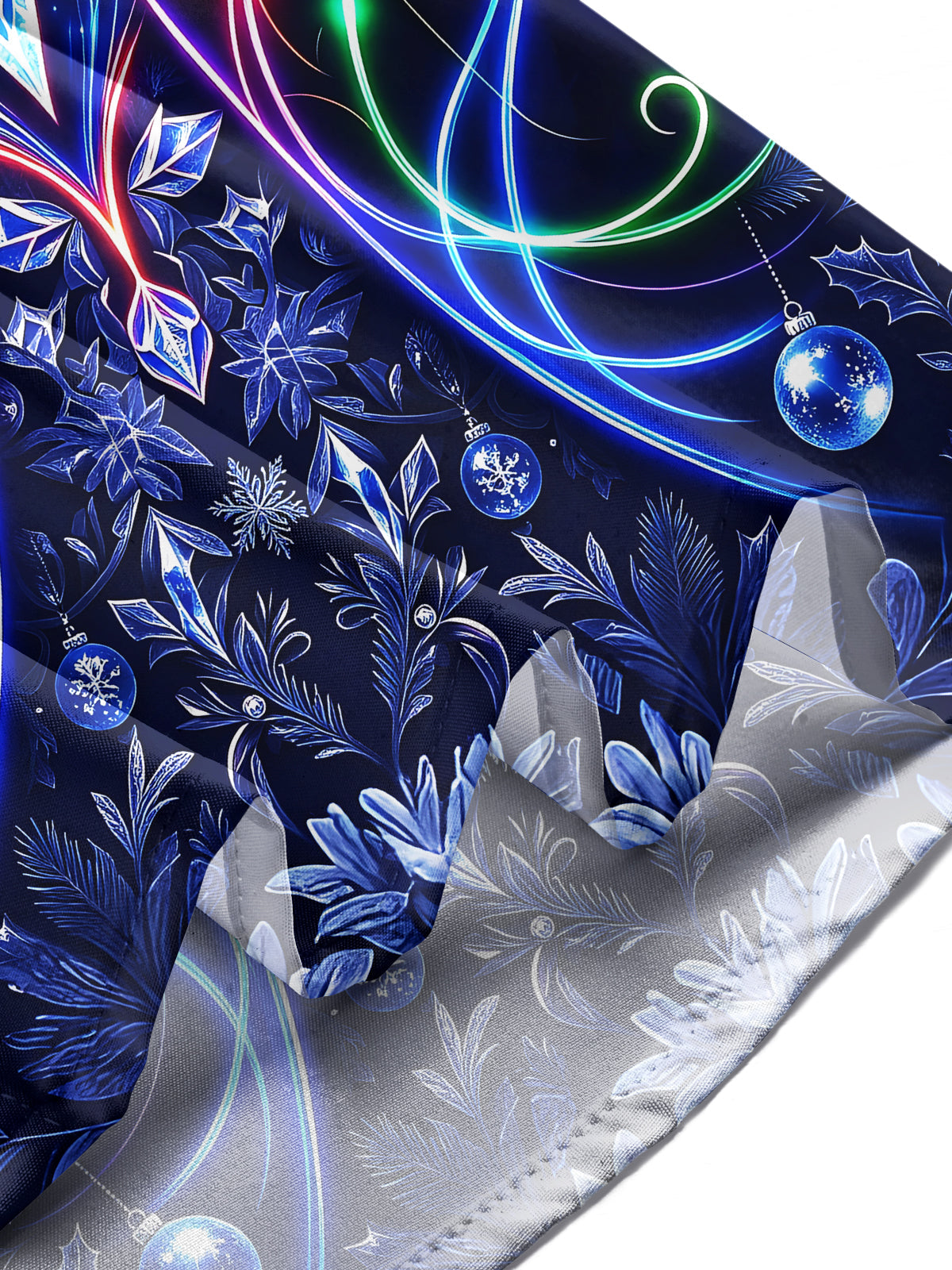 Oceanlyte Men's Long Sleeve Shirt - Neon Crystal Reindeer And Christmas Ornaments Print with Chest Pocket