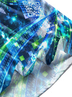 Oceanlyte Men's Abstract Digital Code And QR Codes Print Long Sleeve Shirt with Chest Pocket