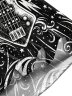Oceanlyte Men's Bass Guitar With Stars And Lightning Print Long Sleeve Shirt with Chest Pocket