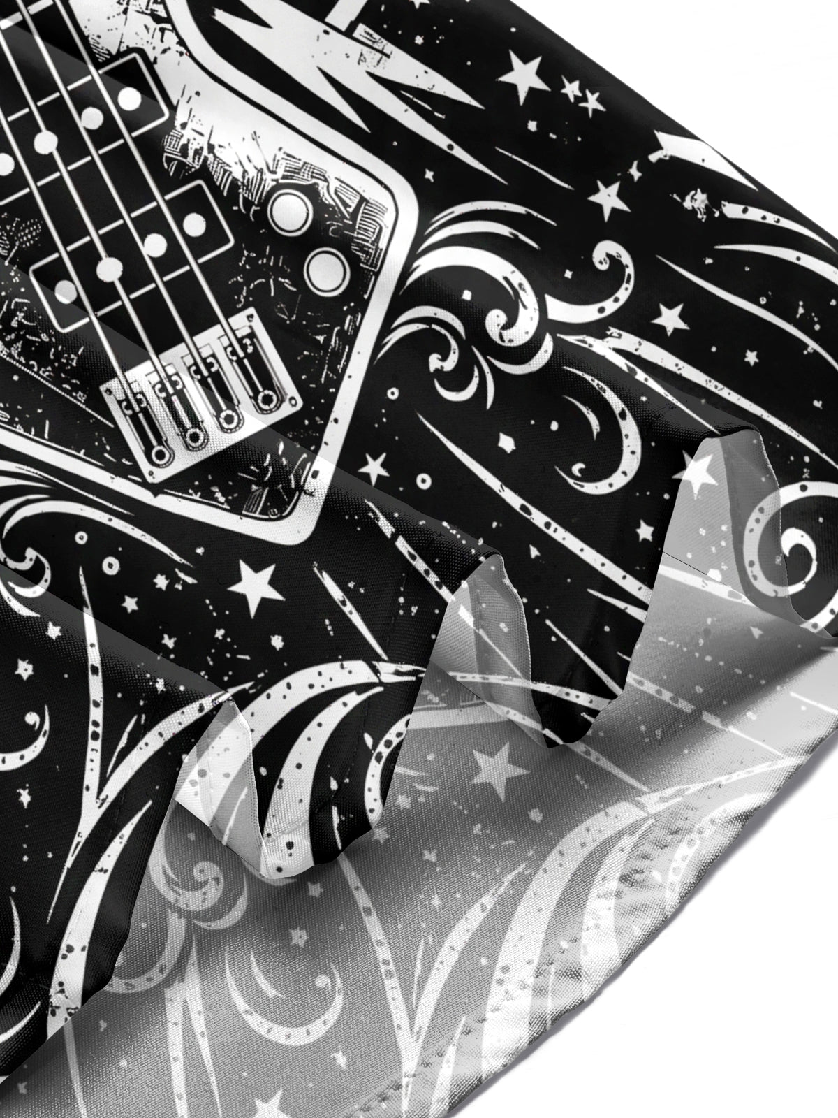 Oceanlyte Men's Bass Guitar With Stars And Lightning Print Long Sleeve Shirt with Chest Pocket