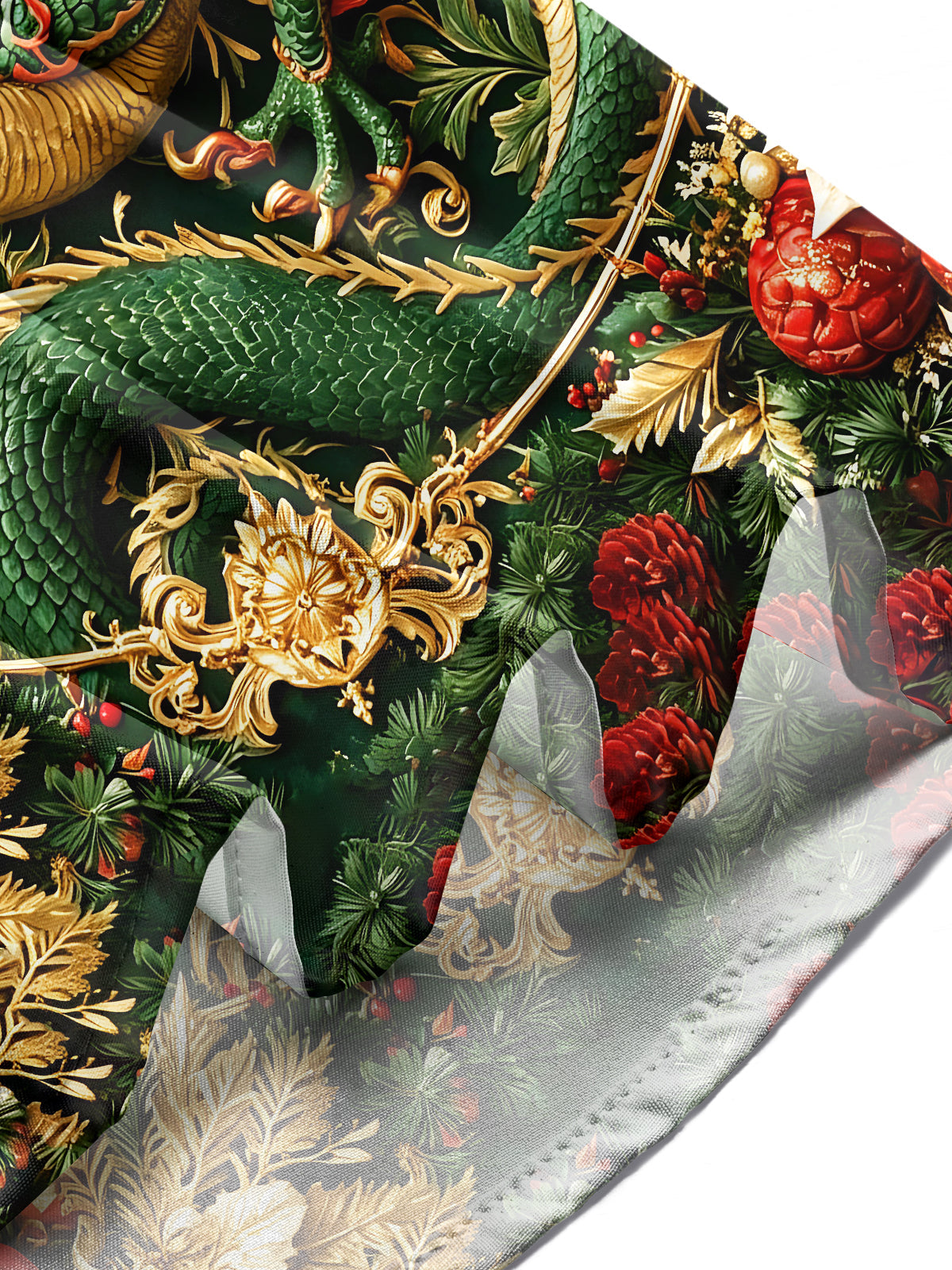 Oceanlyte Men's Oriental Dragon And Christmas Ornaments Print Long Sleeve Shirt with Chest Pocket