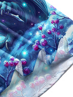 Oceanlyte Men's Graphic Blue Owl With Snowy Berries Print Long Sleeve Shirt with Chest Pocket