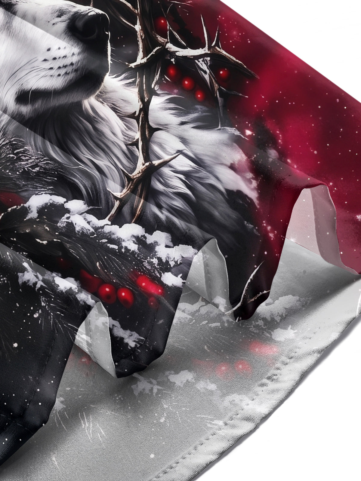 Oceanlyte Men's Long Sleeve Shirt - Christmas Wolf And Peace Dove With Snow And Berries Print with Chest Pocket