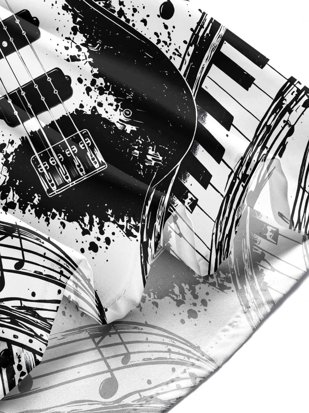 Oceanlyte Men's Long Sleeve Shirt - Electric Bass Guitar And Piano Keys With Musical Notes Print with Chest Pocket
