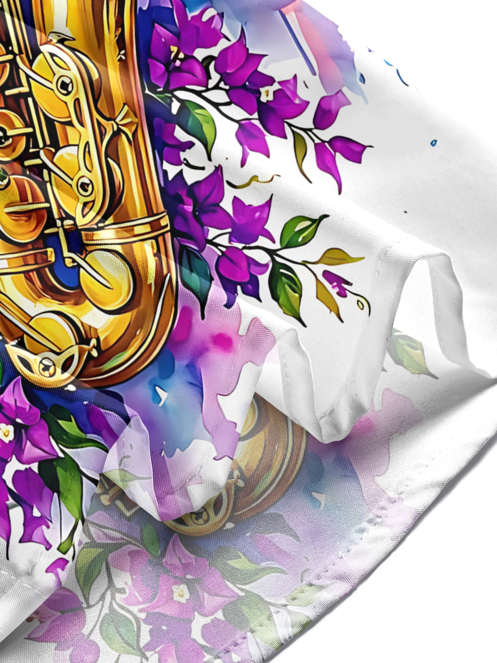 Oceanlyte Men's Hawaiian Saxophone And Purple Flowers Print Long Sleeve Shirt with Chest Pocket
