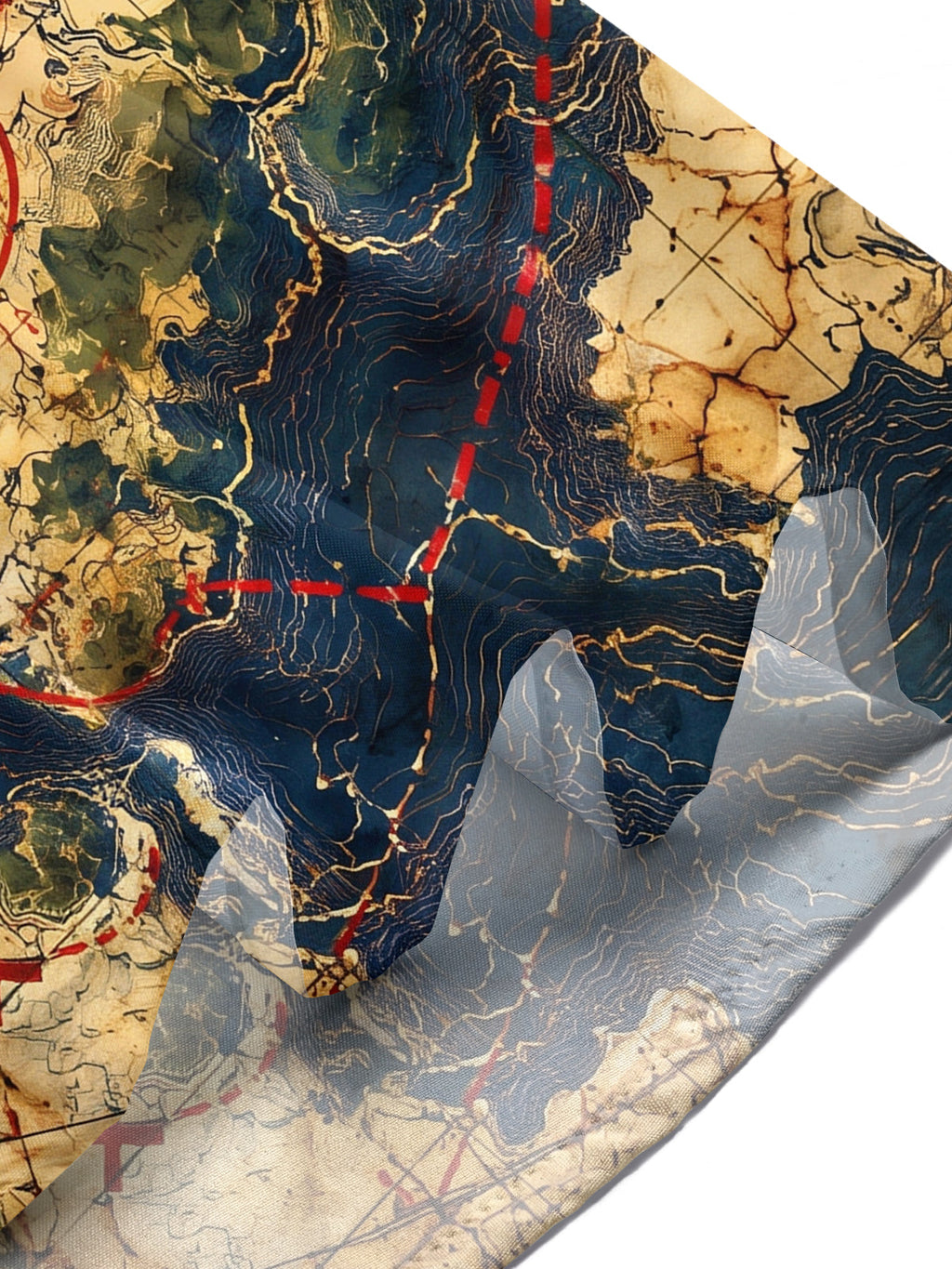 The "Overlord Cartography" Oceanlyte Men's Short Sleeve Shirt - Vintage Map With Compass Rose And Topography Print with Chest Pocket