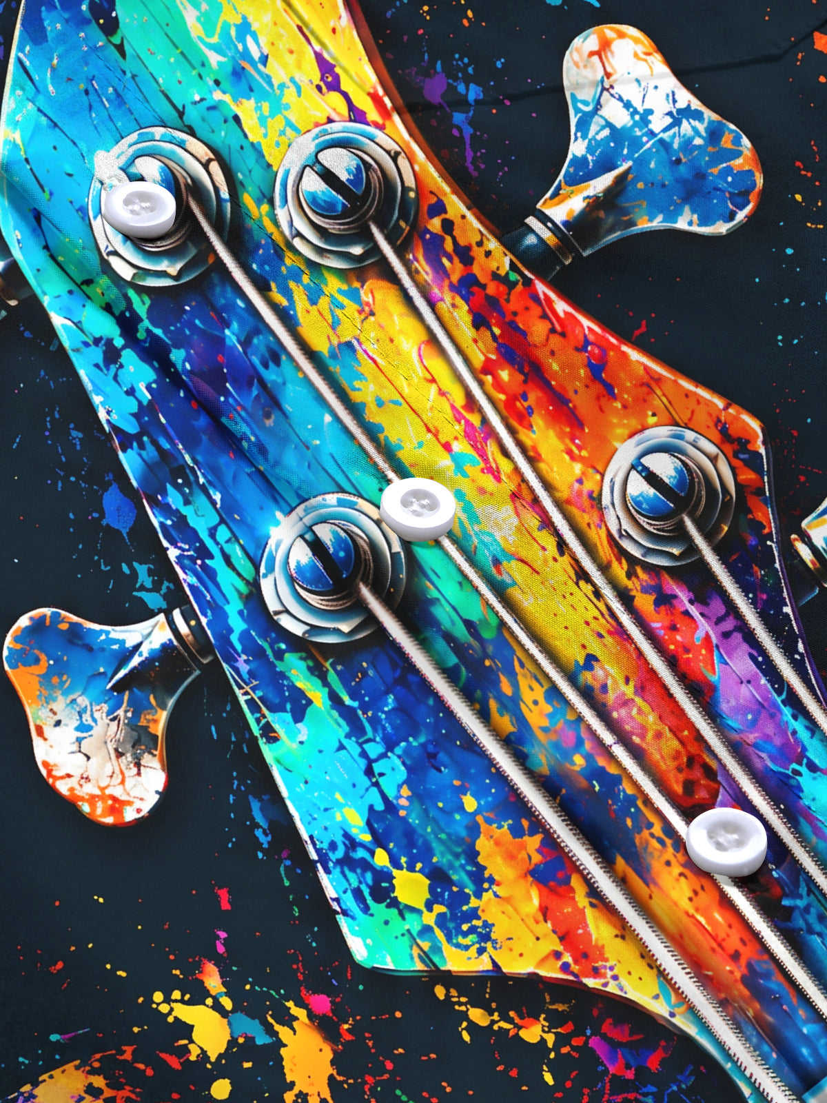 Oceanlyte Men's Long Sleeve Shirt - Bass Guitar Headstock With Paint Splatter Print with Chest Pocket