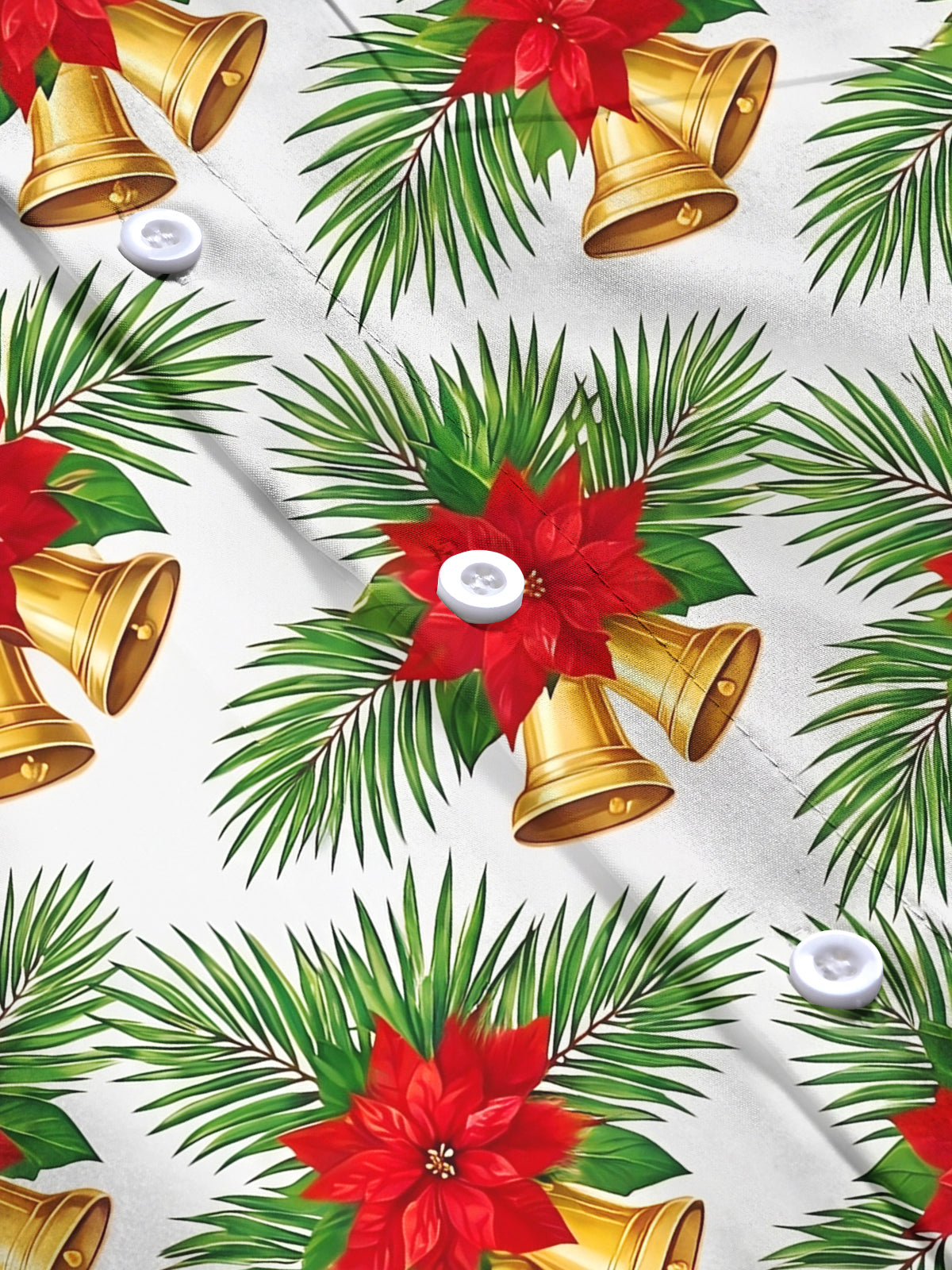 Oceanlyte Men's Hawaiian Christmas Poinsettia And Bells Print Long Sleeve Shirt