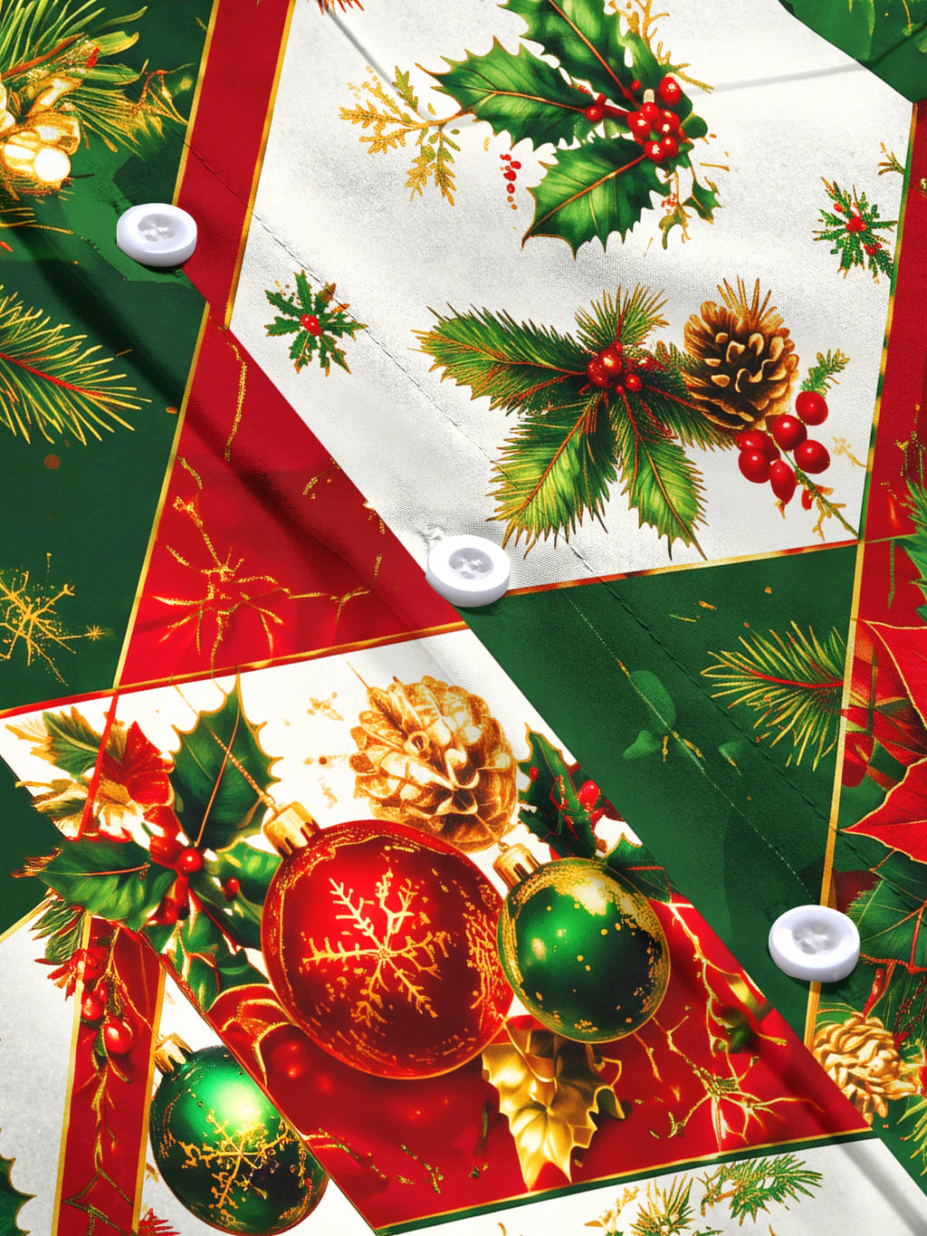 Oceanlyte Men's Christmas Poinsettias And Ornaments Print Long Sleeve Shirt with Chest Pocket