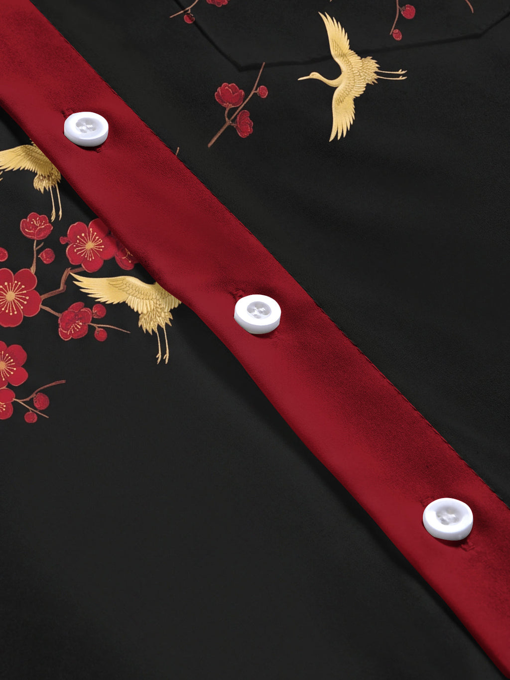 Oceanlyte Men's Printed Crane Birds And Plum Blossoms Print Long Sleeve Shirt with Chest Pocket
