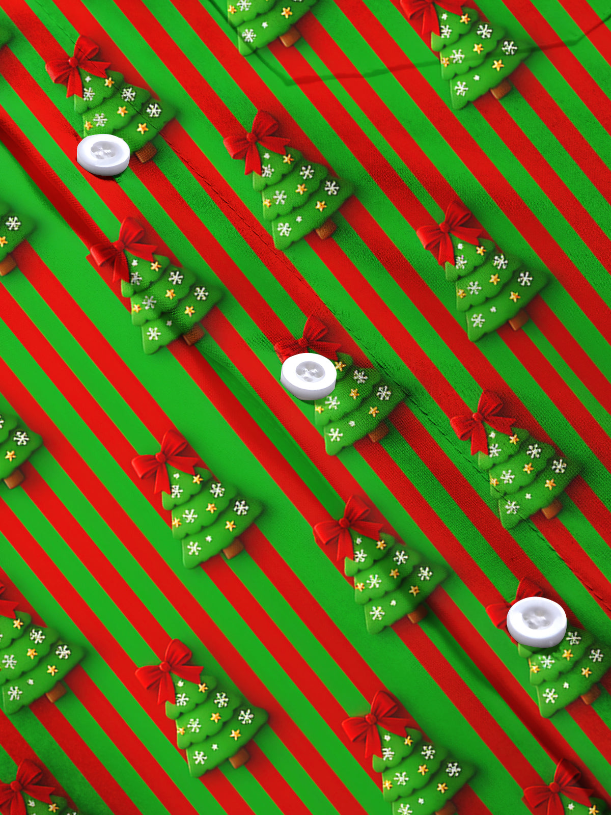 Oceanlyte Men's Long Sleeve Shirt - Christmas Trees With Red Bows And Snowflakes Print with Chest Pocket