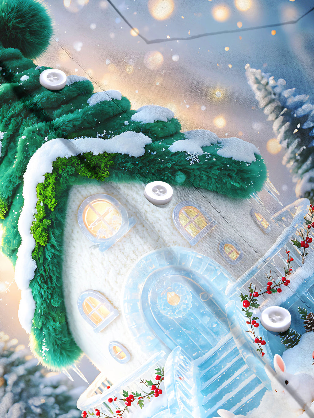 Oceanlyte Men's Long Sleeve Shirt - Winter Cabin With Snowy Christmas Tree Roof Print with Chest Pocket