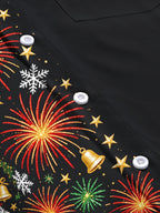 Oceanlyte Men's Christmas Fireworks And Christmas Trees Print Long Sleeve Shirt with Chest Pocket