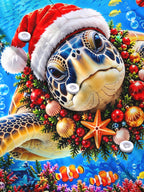 Oceanlyte Men's Long Sleeve Shirt - Sea Turtle Wearing Santa Hat And Christmas Wreath Print with Chest Pocket