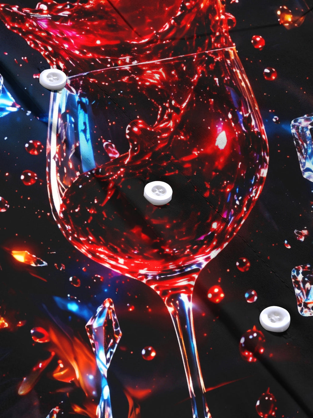 Oceanlyte Men's Red Wine Glass Splash With Ice Cubes Print Long Sleeve Shirt with Chest Pocket