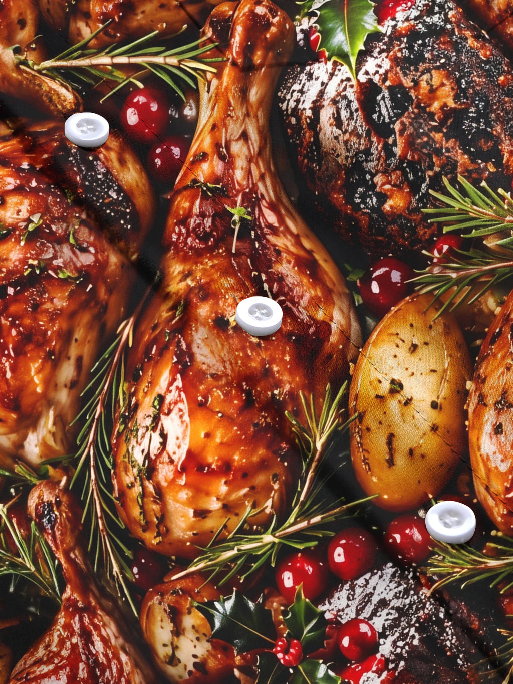 Oceanlyte Men's Long Sleeve Shirt - Christmas Roast Turkey And Cranberries With Rosemary Print with Chest Pocket