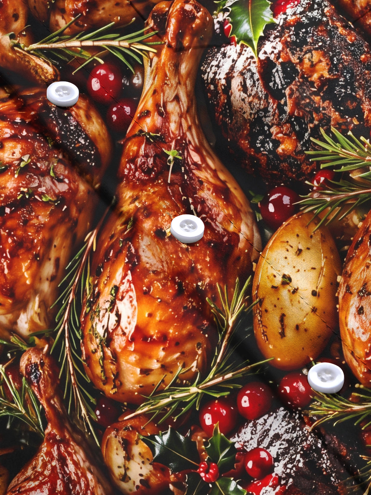 Oceanlyte Men's Long Sleeve Shirt - Christmas Roast Turkey And Cranberries With Rosemary Print with Chest Pocket