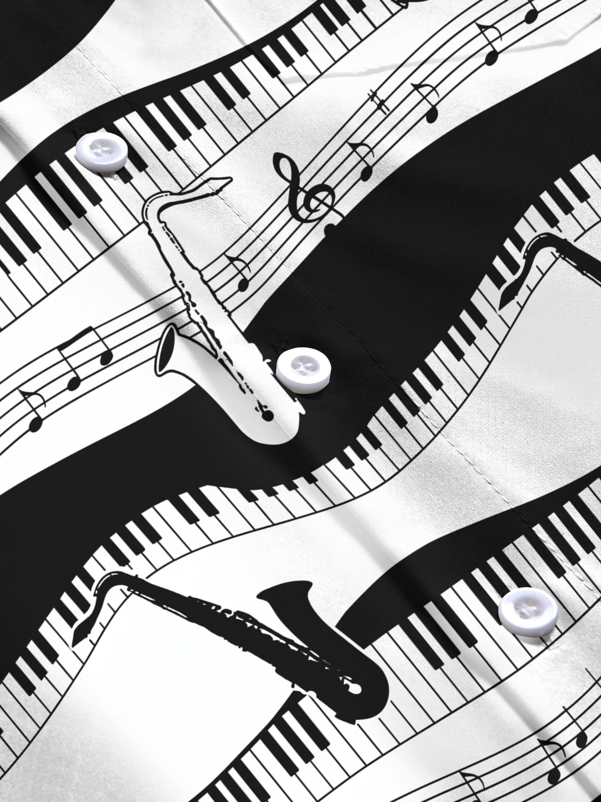 Oceanlyte Men's Graphic Piano Keys And Musical Notes Print Long Sleeve Shirt with Chest Pocket