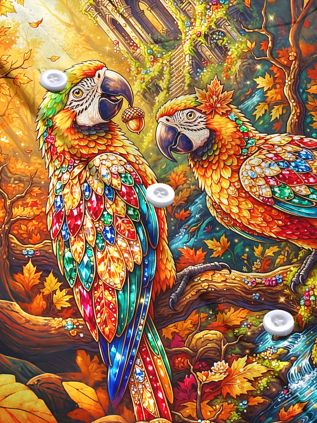 Oceanlyte Men's Graphic Parrots In Autumn Forest Print Long Sleeve Shirt with Chest Pocket