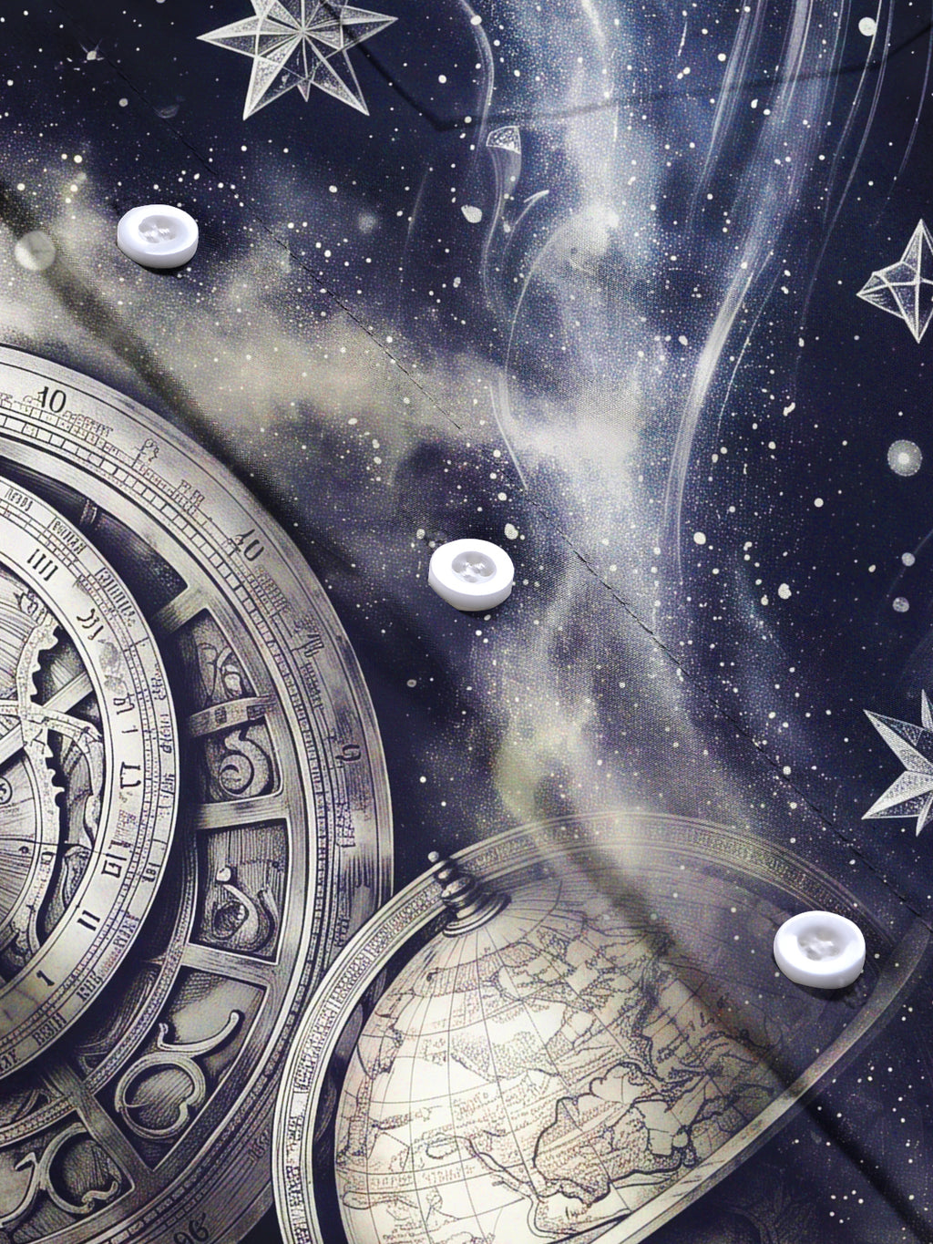 Oceanlyte Men's Vintage Astrolabe And Star Map Print Long Sleeve Shirt with Chest Pocket
