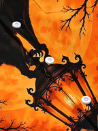 Oceanlyte Men's Short Sleeve Shirt - Halloween Black Cat On Lantern With Moon And Trees Print with Chest Pocket