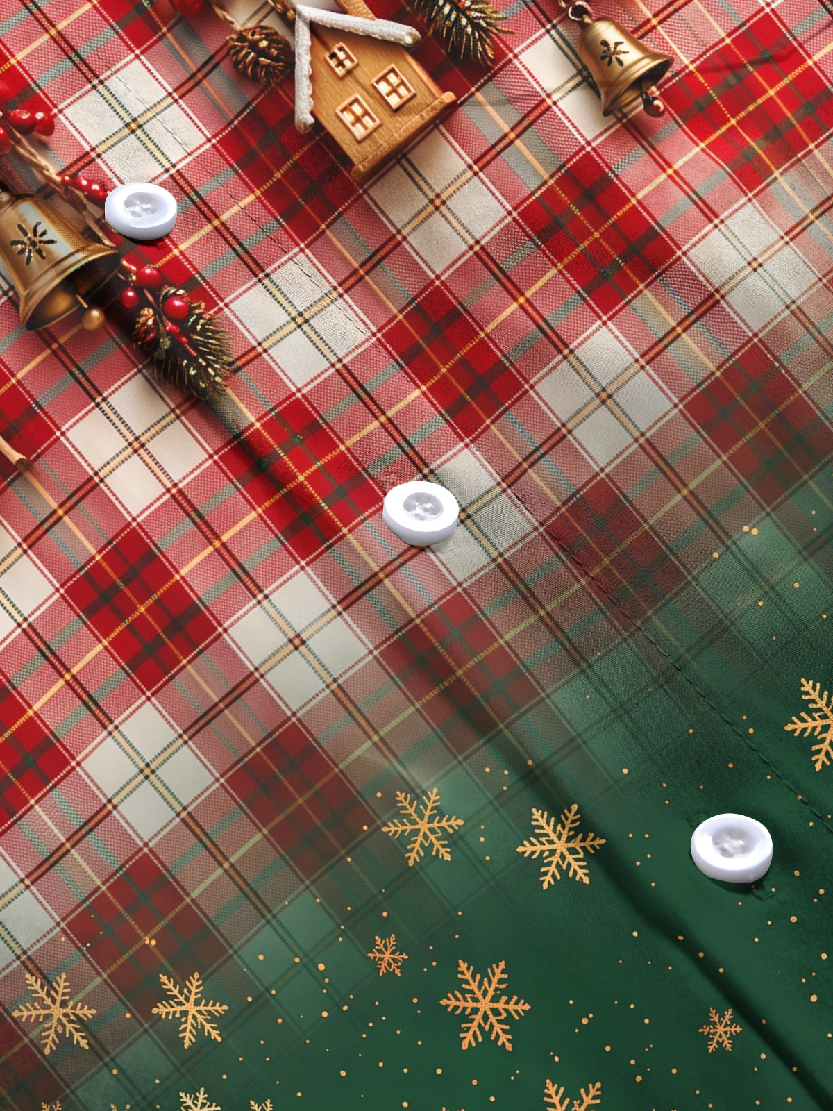 Oceanlyte Men's Long Sleeve Shirt - Christmas Plaid With Pine Branches And Ornaments Print with Chest Pocket