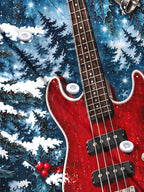 Oceanlyte Men's Long Sleeve Shirt - Christmas Snowy Forest And Holly Print Red Bass Guitar Print with Chest Pocket
