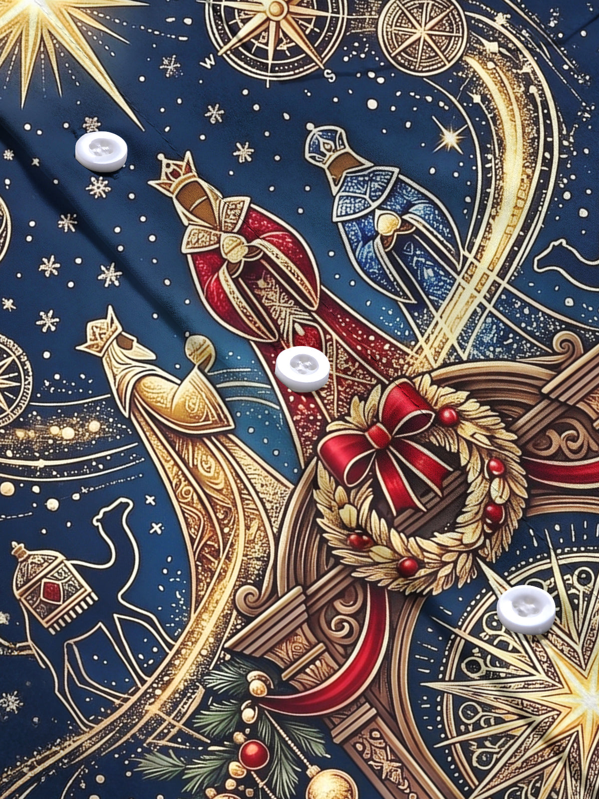 Oceanlyte Men's Three Wise Men And Christmas Ornaments Print Long Sleeve Shirt with Chest Pocket