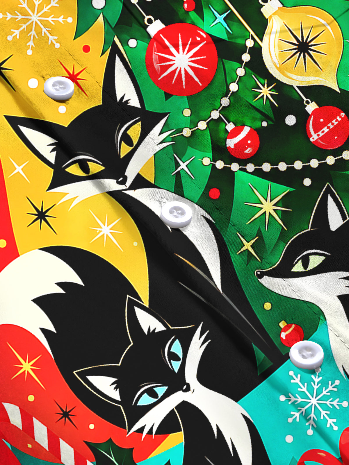 Oceanlyte Men's Graphic Christmas Fox Family Print Long Sleeve Shirt with Chest Pocket